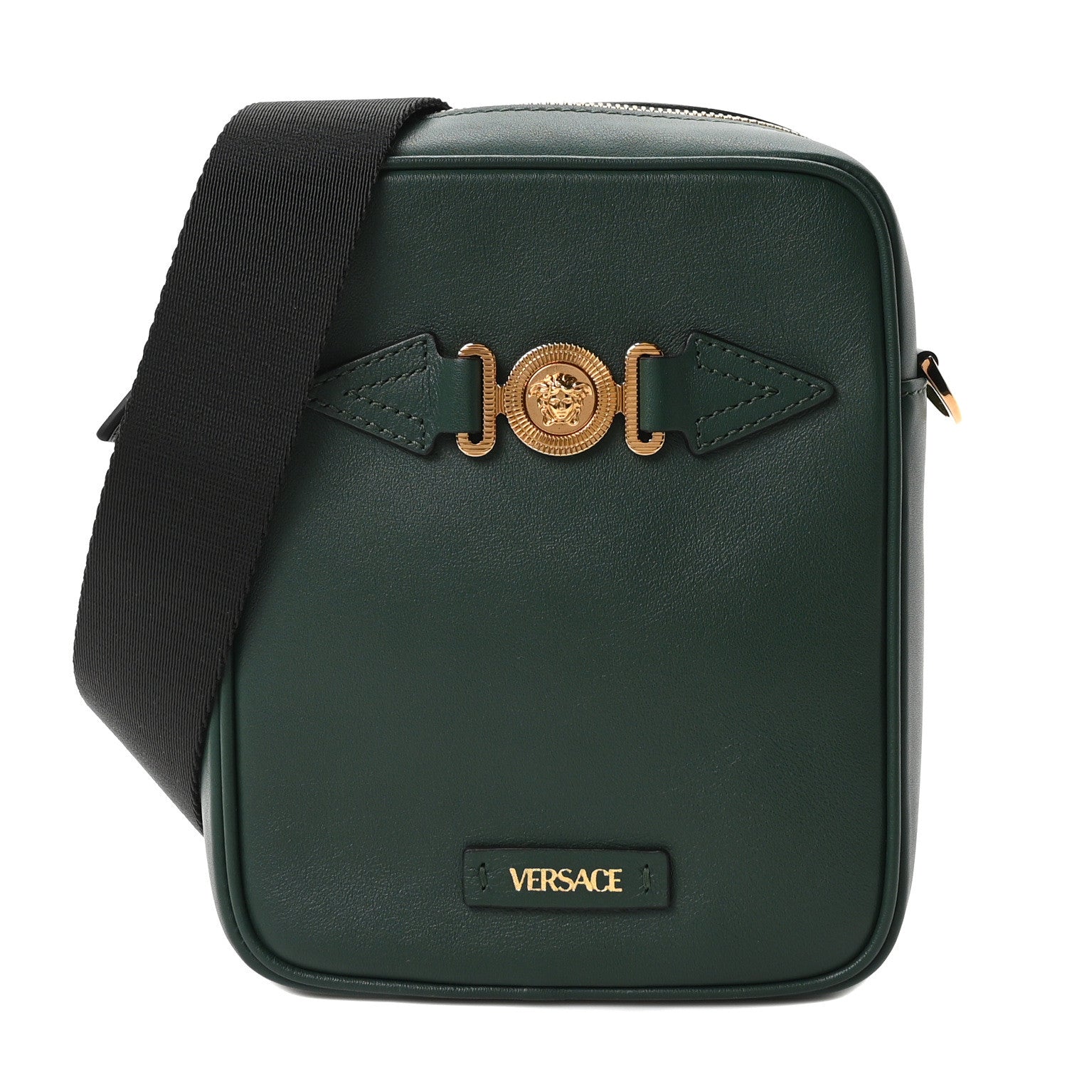 Versace Calfksin Medusa Biggie Messenger Bag Dark Forest Green 1 of 9