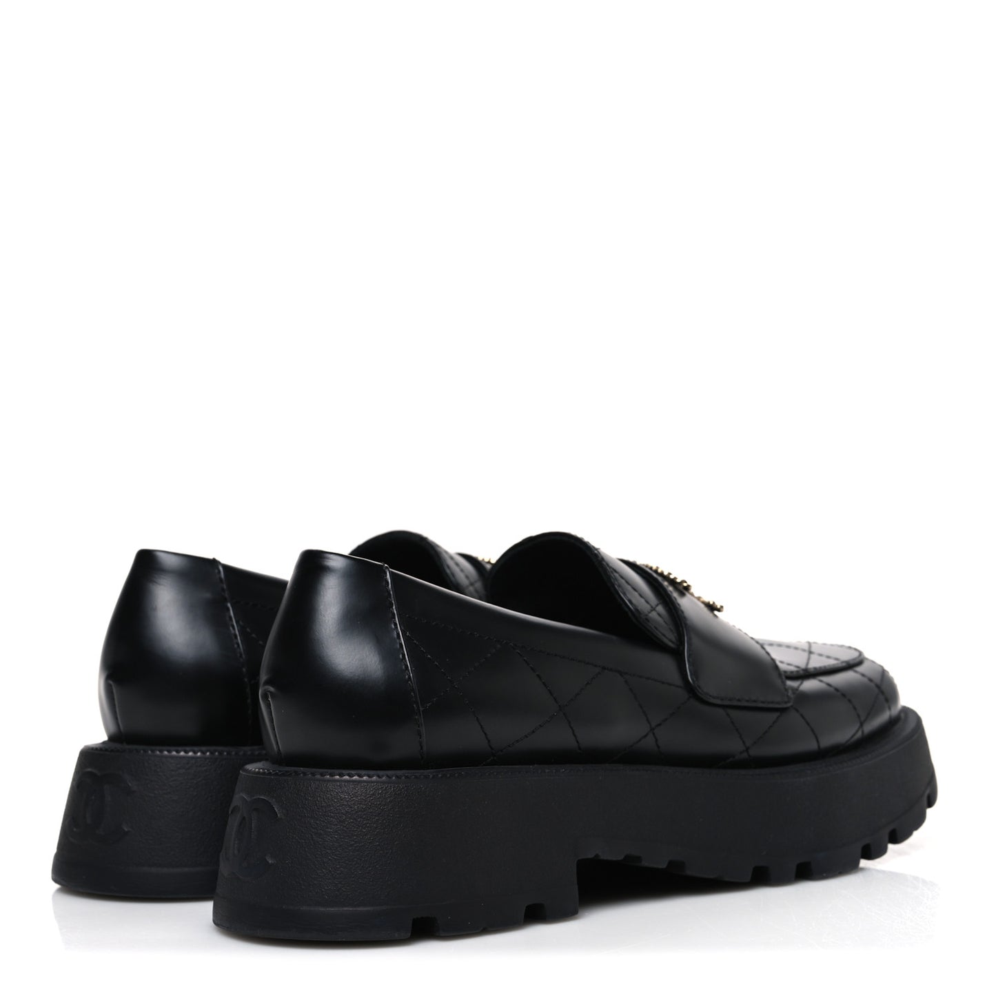 Calfskin Stitched CC Loafers 37.5 Black