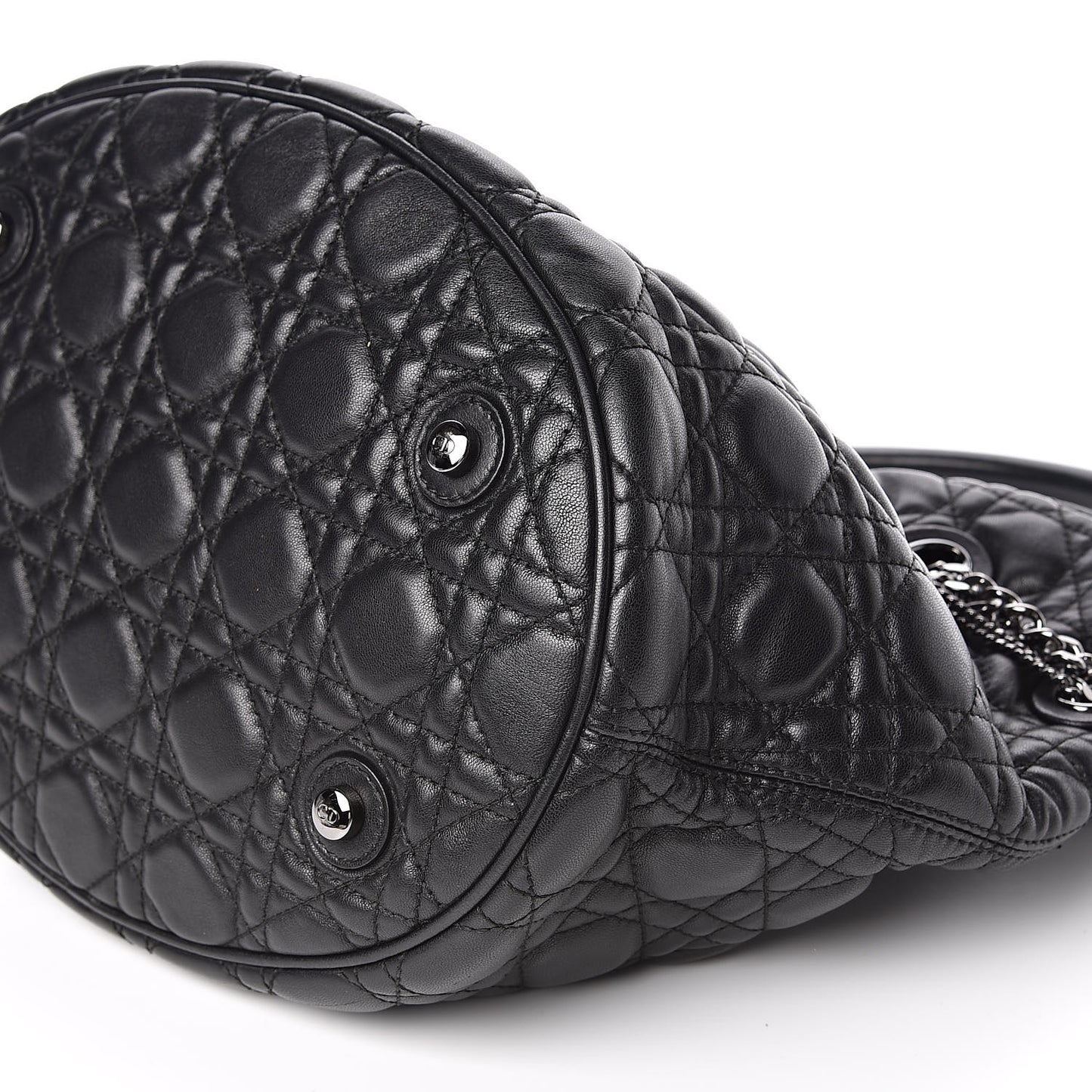Lambskin Cannage Chri Chri Drawstring Bag Black
