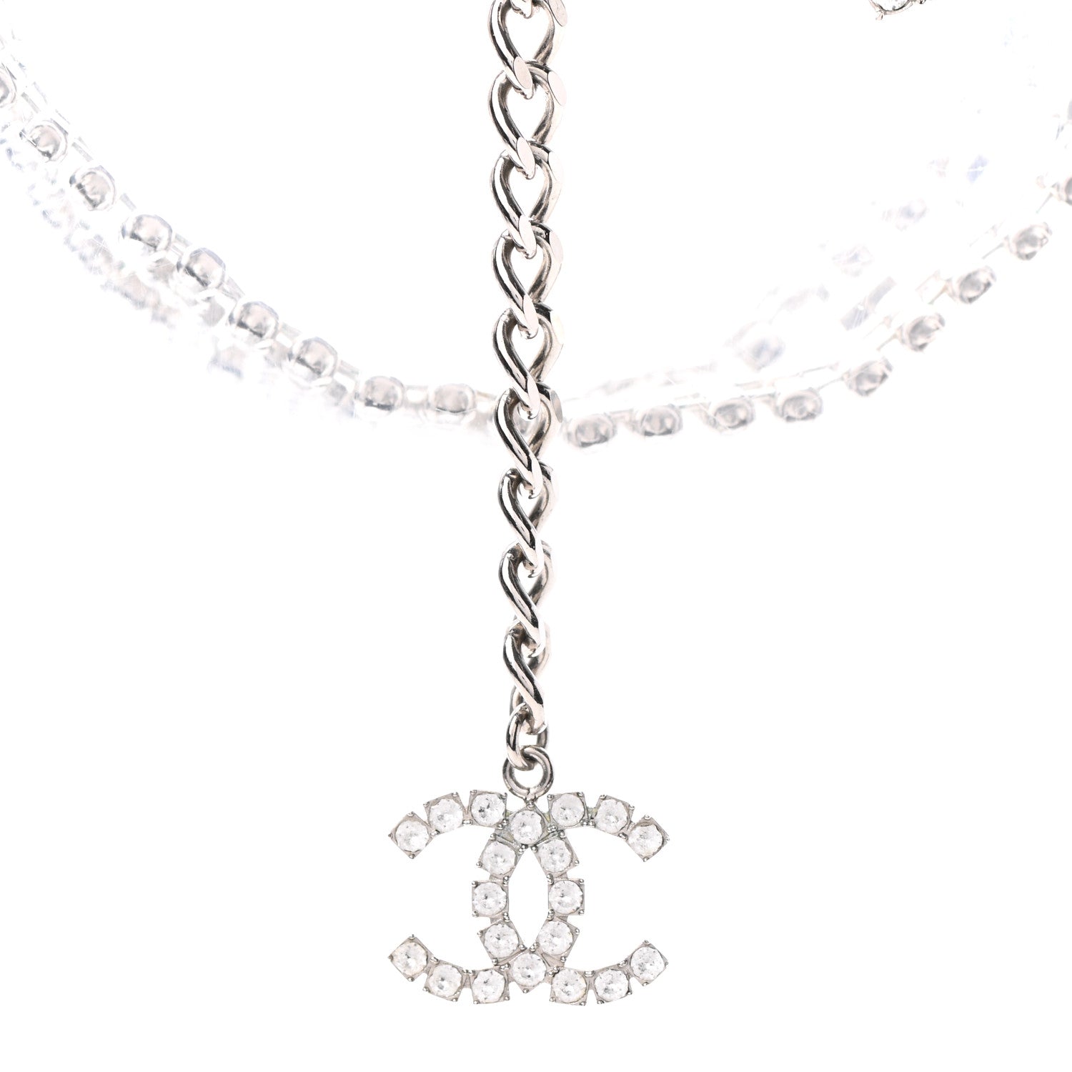 Chanel Crystal CC Logo Choker Necklace Silver 3 of 4