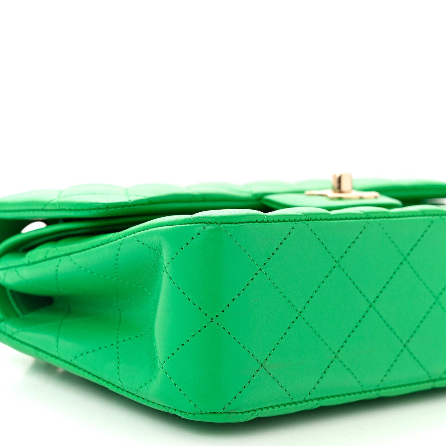 Lambskin Quilted Small Double Flap Green