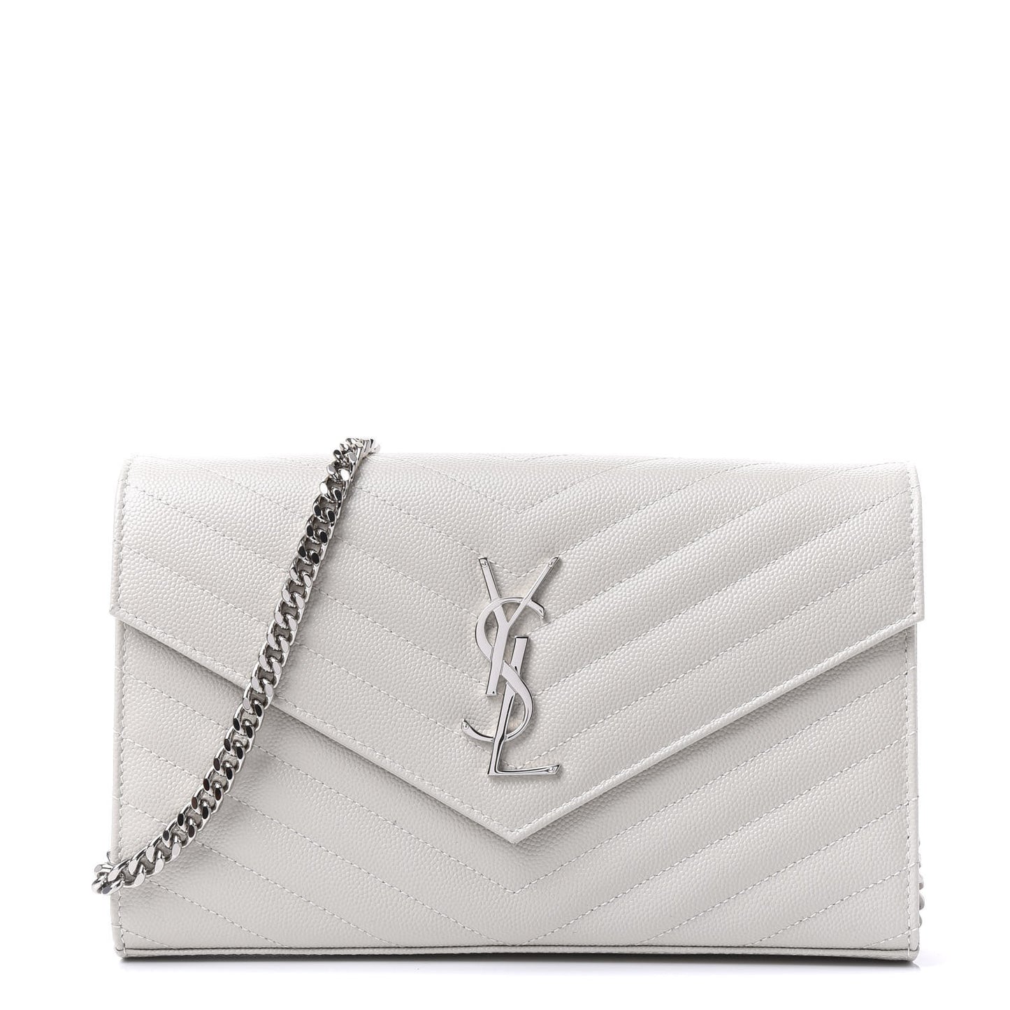 Grain De Poudre Matelasse Chevron Monogram Chain Wallet Optical White