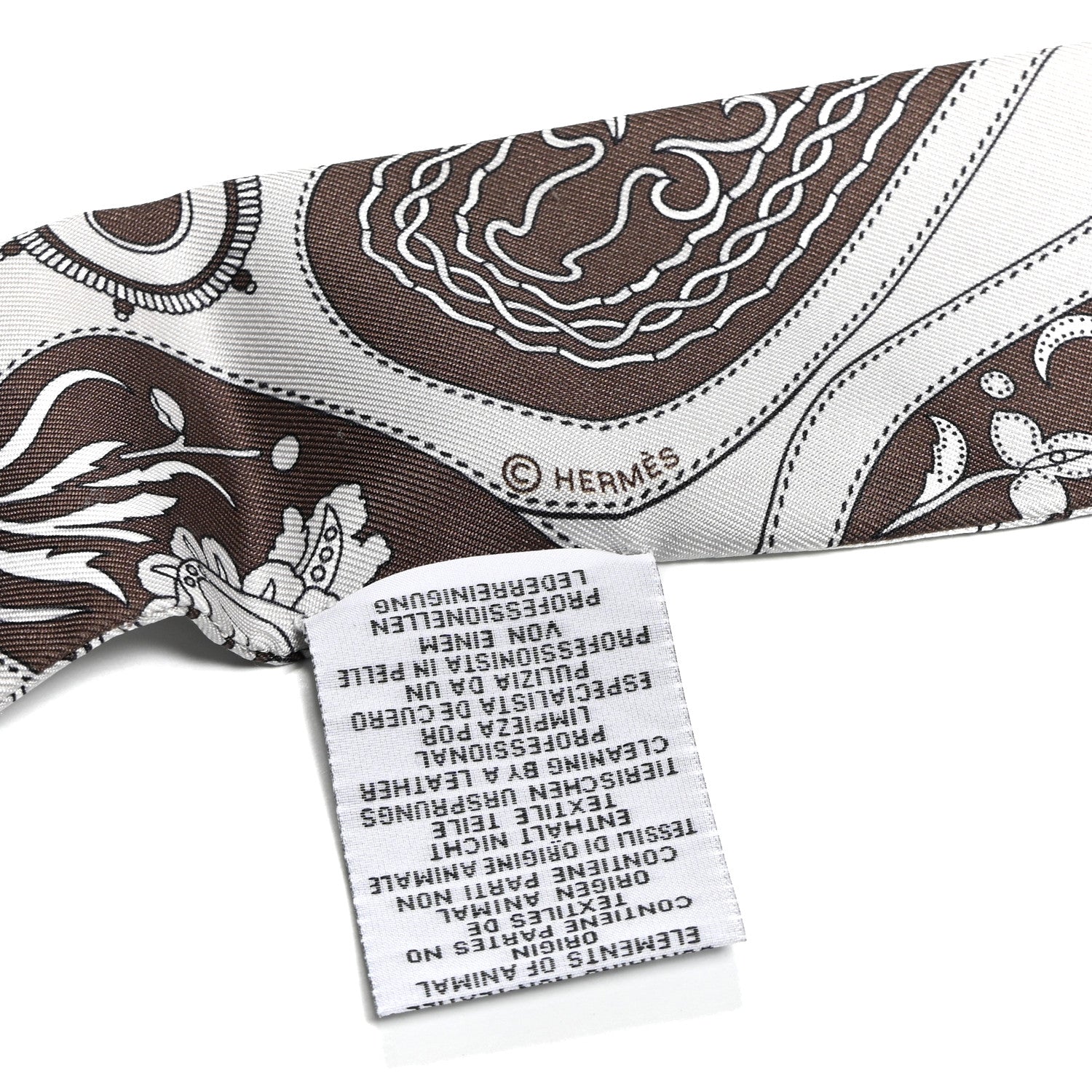 Hermes Silk Festival Des Amazones Bandana Fringed Twilly Craie Brun 4 of 4