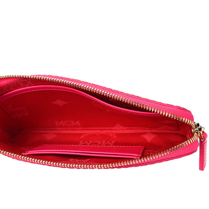 MCM Visetos Wristlet Zip Pouch Neon Pink 5 of 10