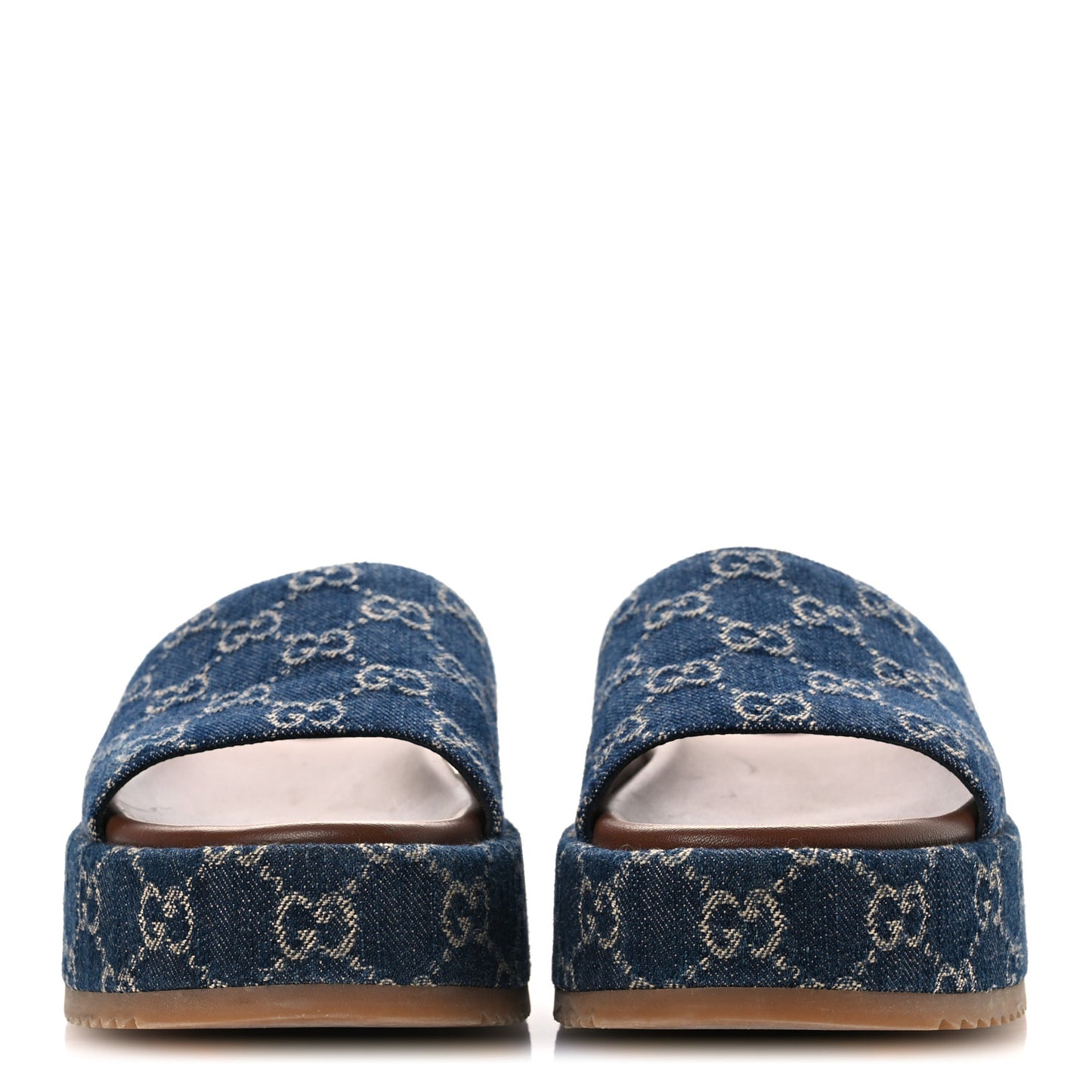 New Denim GG Monogram Angelina Platform 55mm Slide Sandals 39.5 Blue Tea