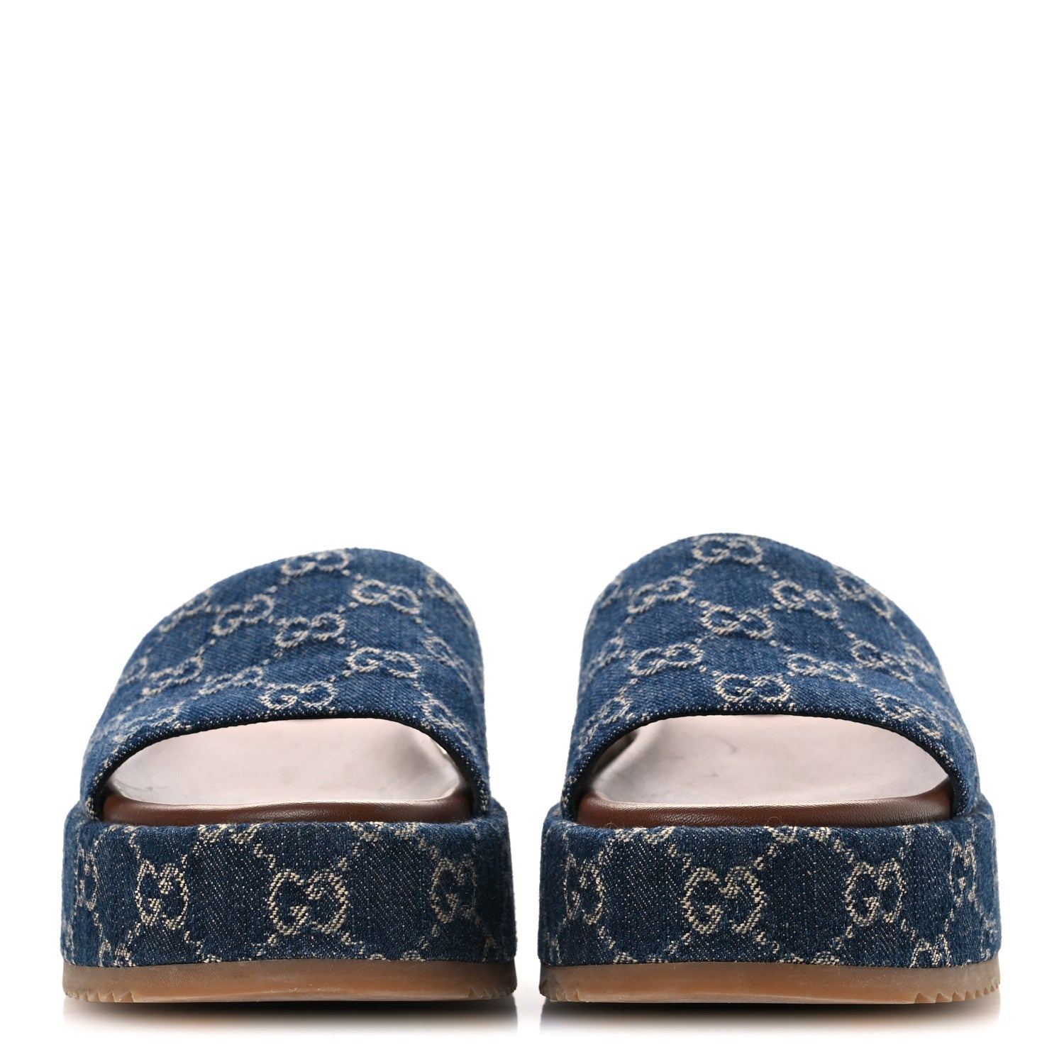 Gucci New Denim GG Monogram Angelina Platform 55mm Slide Sandals 39.5 Blue Tea 3 of 12