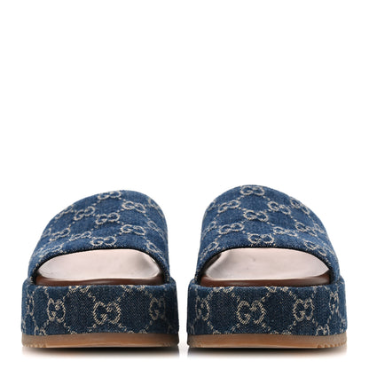 Gucci New Denim GG Monogram Angelina Platform 55mm Slide Sandals 39.5 Blue Tea 3 of 12