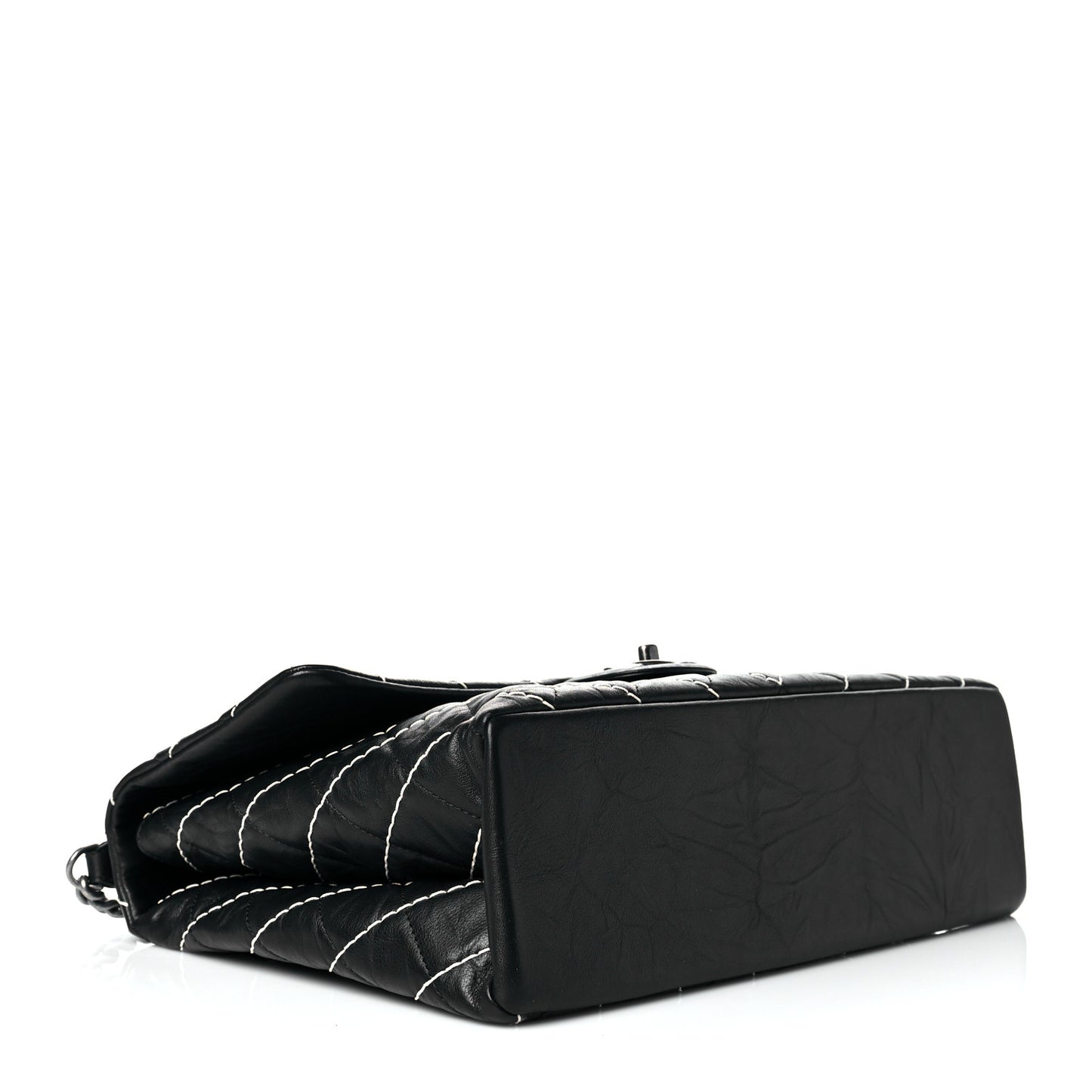Calfskin Chevron Stitched Jumbo Single Flap Black