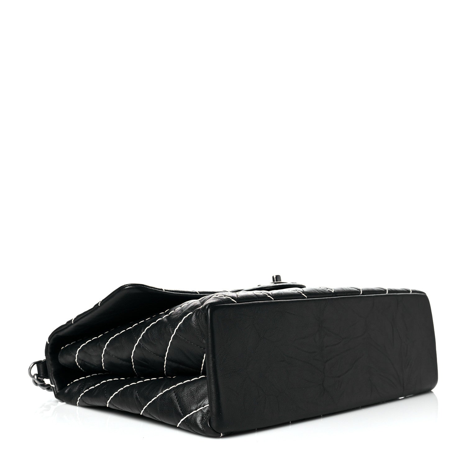 Chanel Calfskin Chevron Stitched Jumbo Single Flap Black 3 of 9