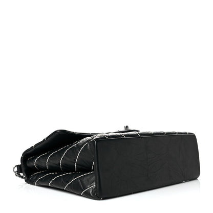 Chanel Calfskin Chevron Stitched Jumbo Single Flap Black 3 of 9