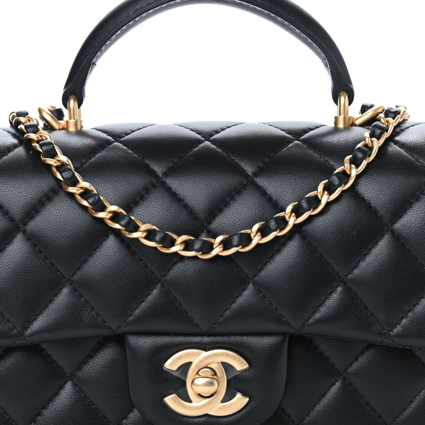 Lambskin Quilted Mini Top Handle Rectangular Flap Black