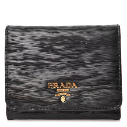 Prada Vitello Move Tri-Fold Compact Wallet Black 1 of 8