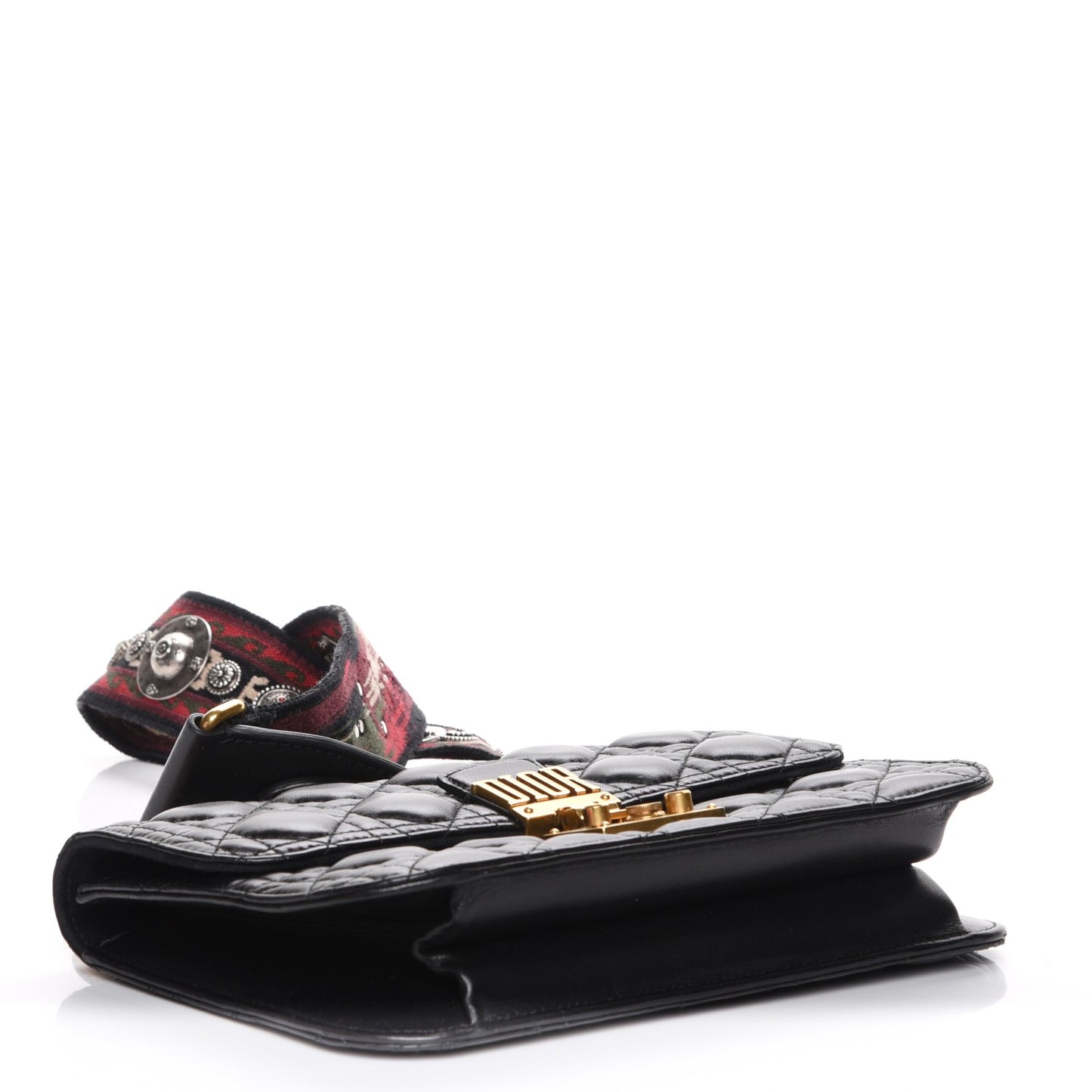 Lambskin Cannage Large Dioraddict Flap Bohemian Strap Black
