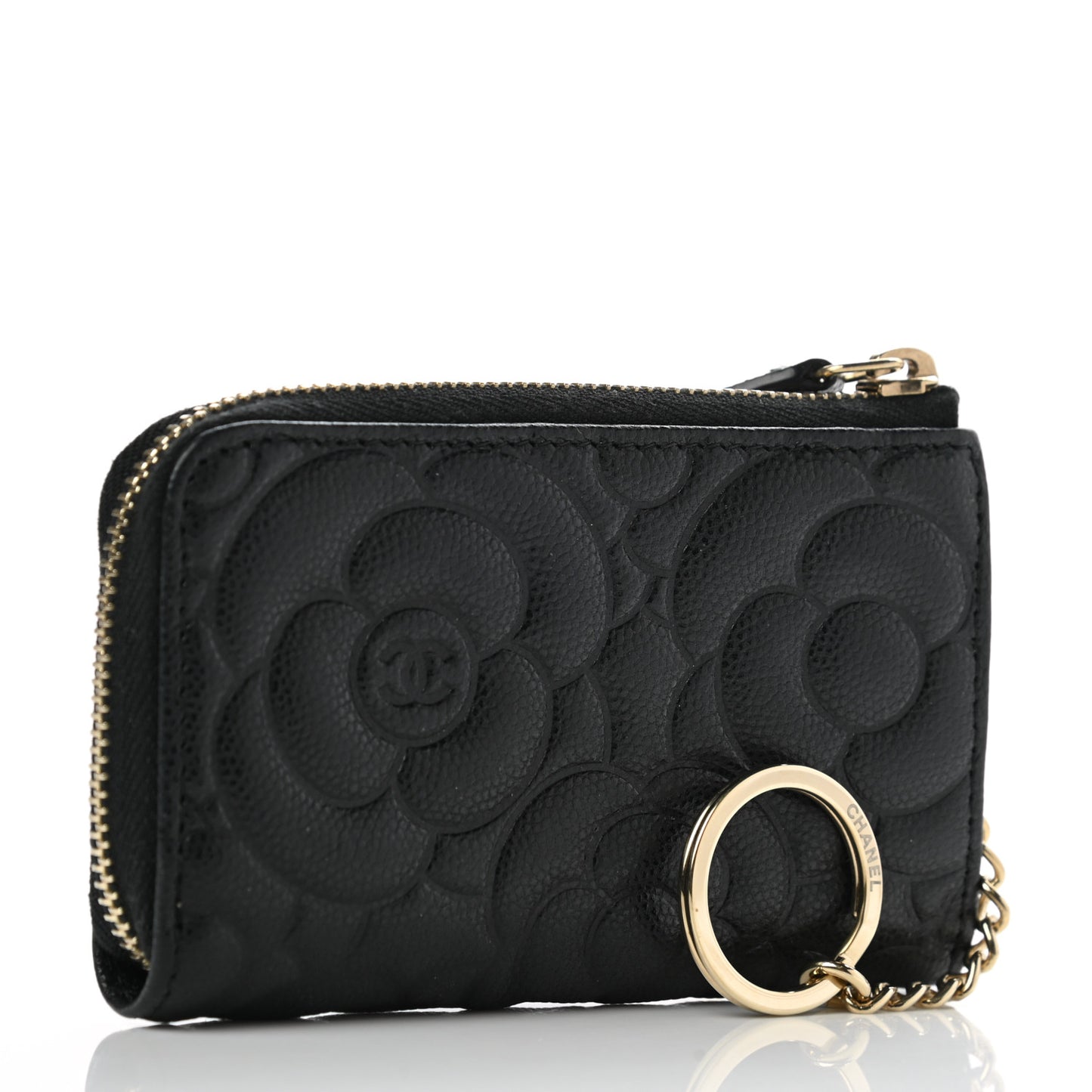 Caviar Camellia Embossed Key Holder Case Black