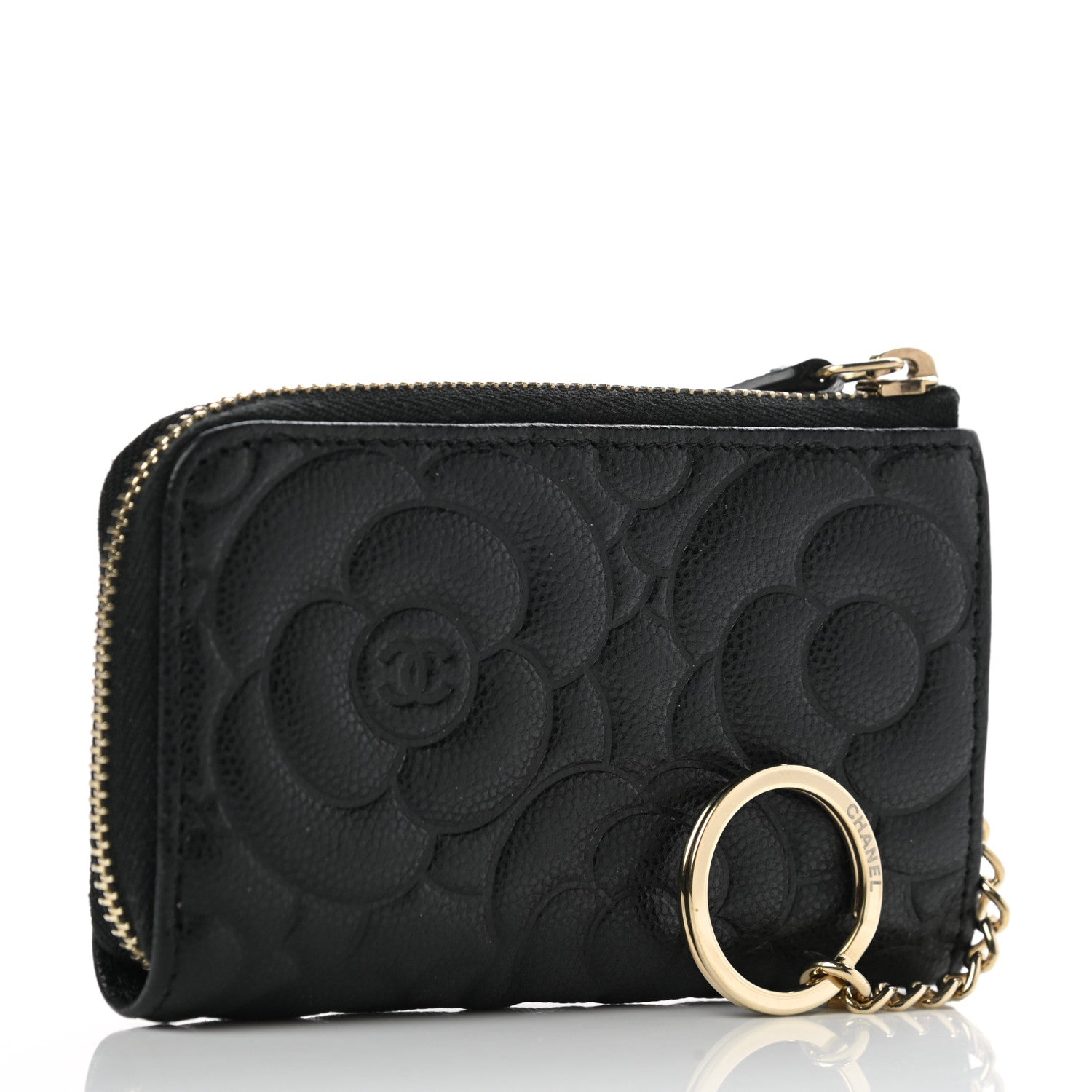 Chanel Caviar Camellia Embossed Key Holder Case Black 3 of 7