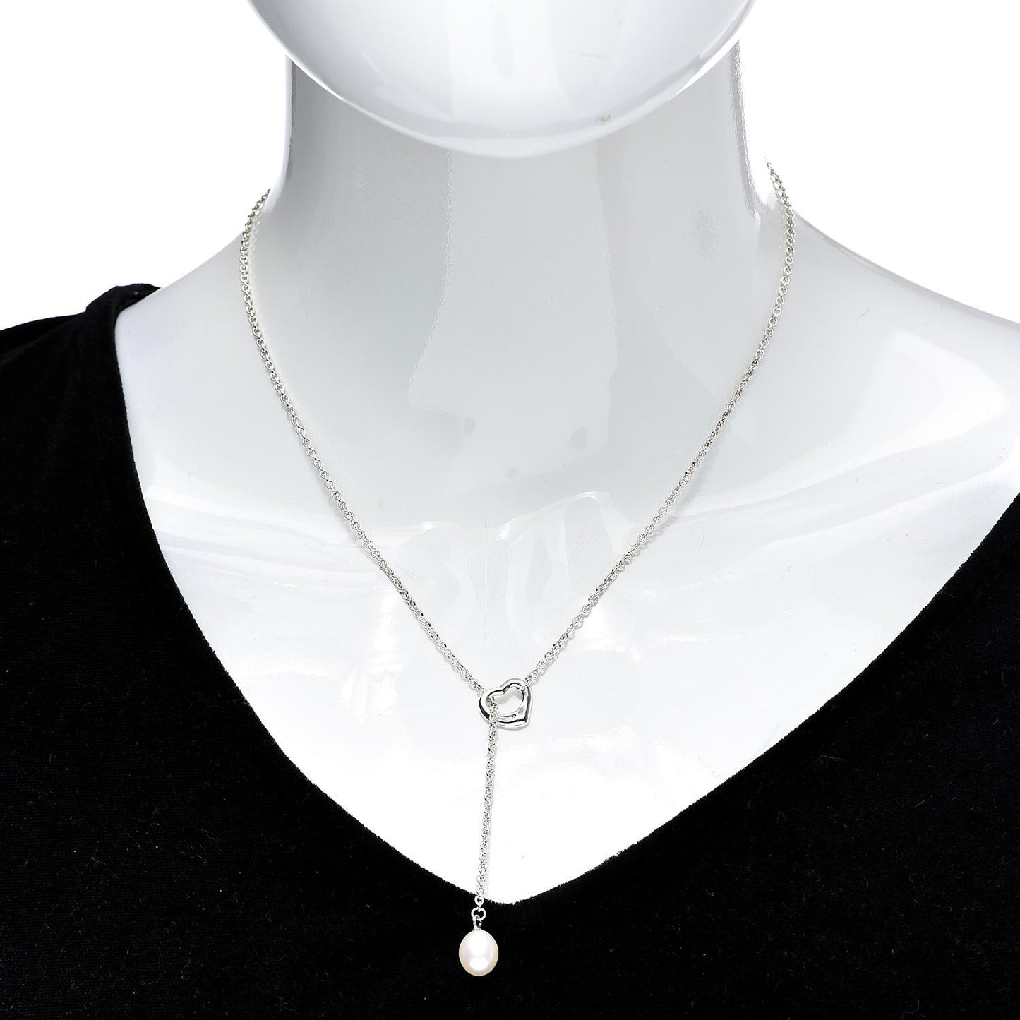 Sterling Silver Pearl 9-9.5mm Elsa Peretti Open Heart Lariat Necklace