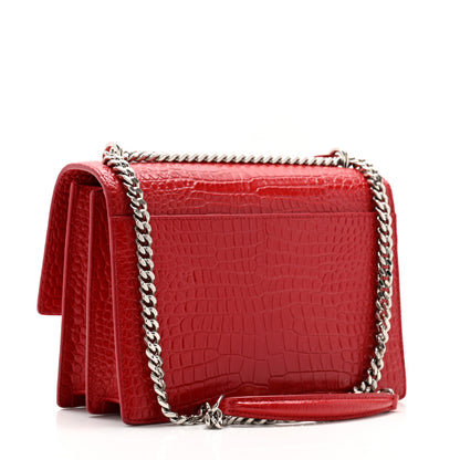 Saint Laurent Calfskin Crocodile Embossed Medium Monogram Sunset Rouge Eros 3 of 11