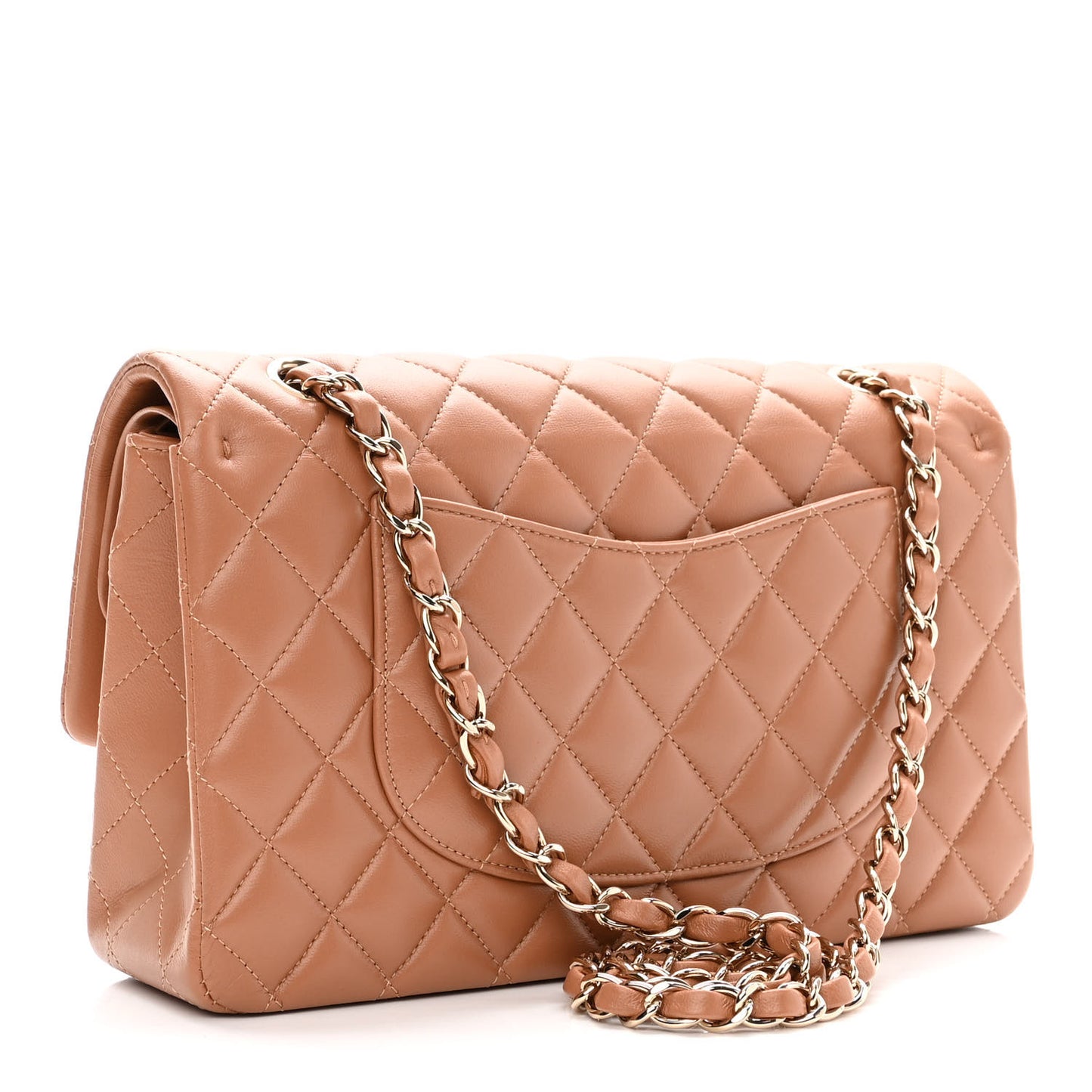 Lambskin Quilted Medium Double Flap Brown