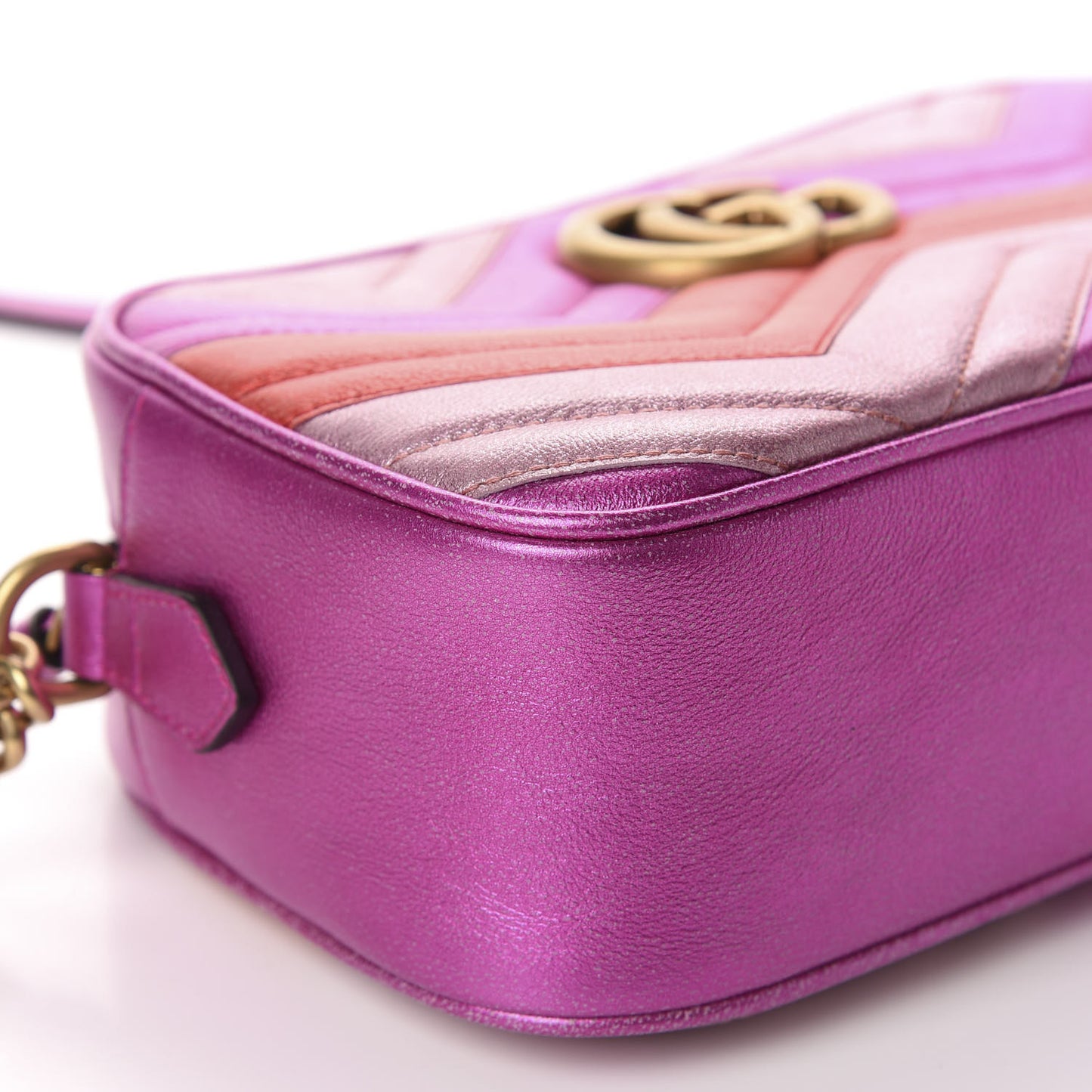 Laminated Nappa Matelasse Small GG Marmont Chain Shoulder Bag Fuxia Rosso Rosa