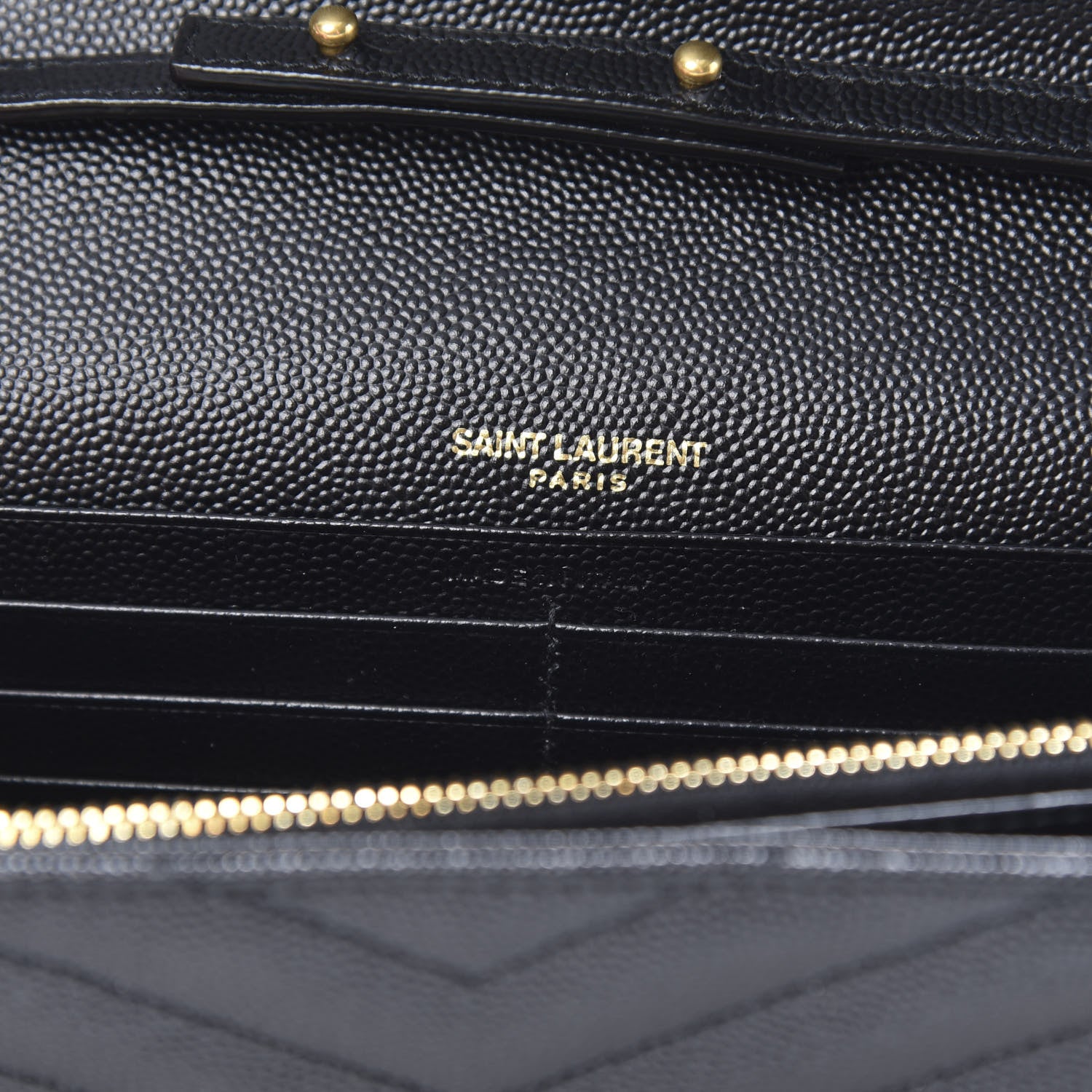 Saint Laurent Grain De Poudre Matelasse Chevron Monogram Chain Wallet Black 5 of 10