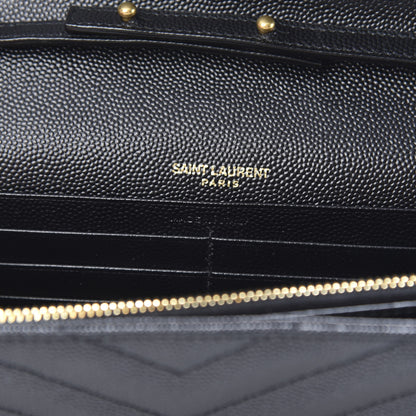 Saint Laurent Grain De Poudre Matelasse Chevron Monogram Chain Wallet Black 5 of 10
