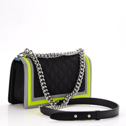 Chanel Canvas Quilted Medium Fluo Boy Flap Black Grey Yellow 3 of 7