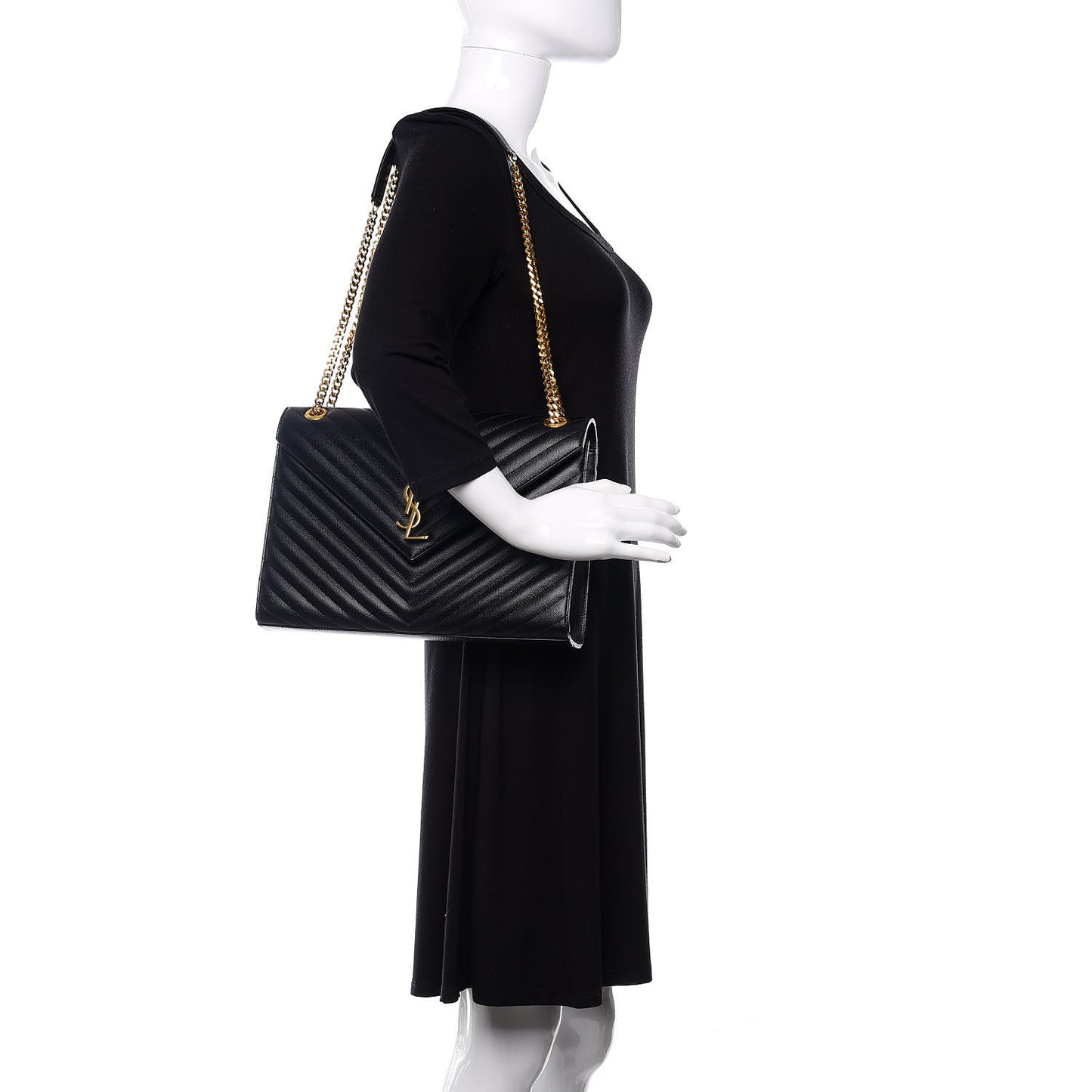 Grain De Poudre Matelasse Chevron Large Monogram Satchel Black