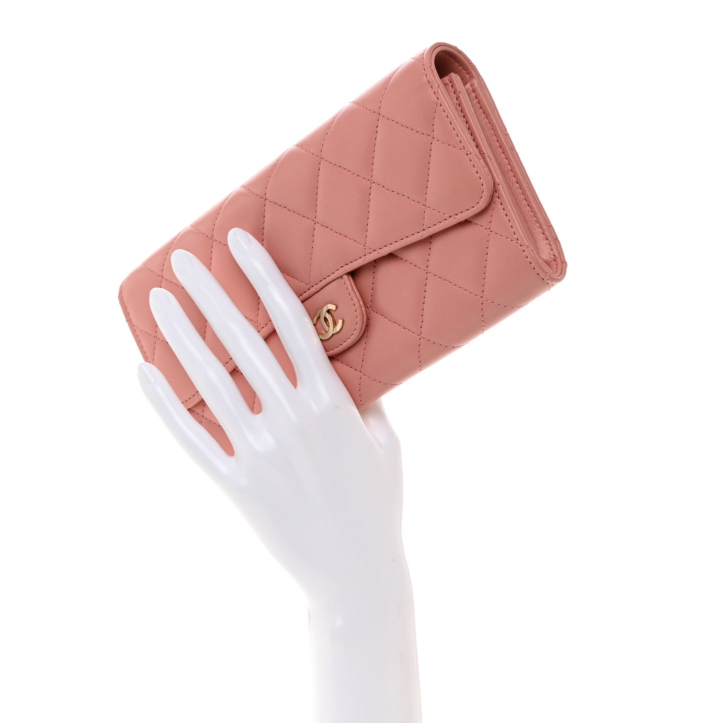 Lambskin Quilted Large Gusset Flap Wallet Pink