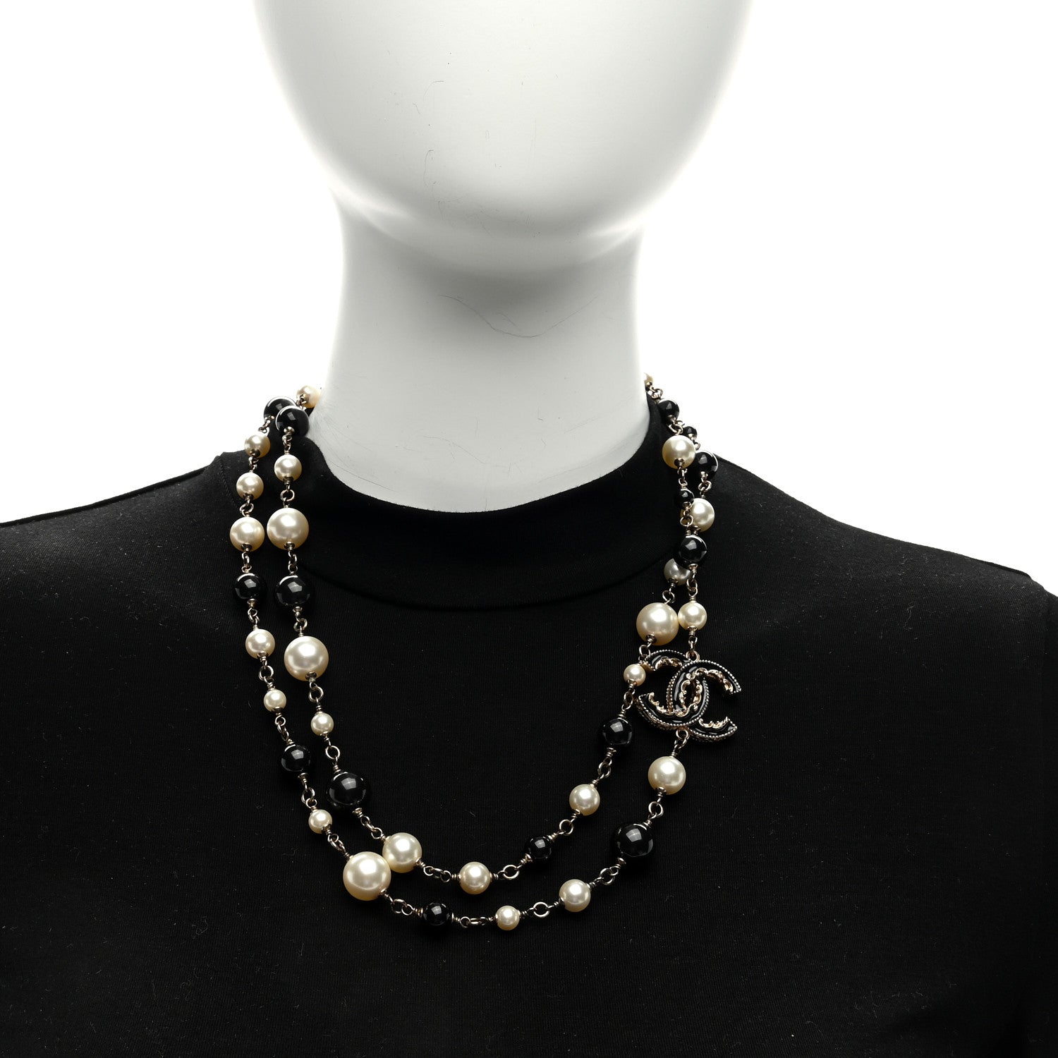 Chanel Pearl Enamel Beaded CC Baroque Long Necklace Black White Gold 2 of 4