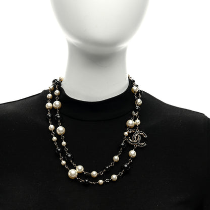 Chanel Pearl Enamel Beaded CC Baroque Long Necklace Black White Gold 2 of 4