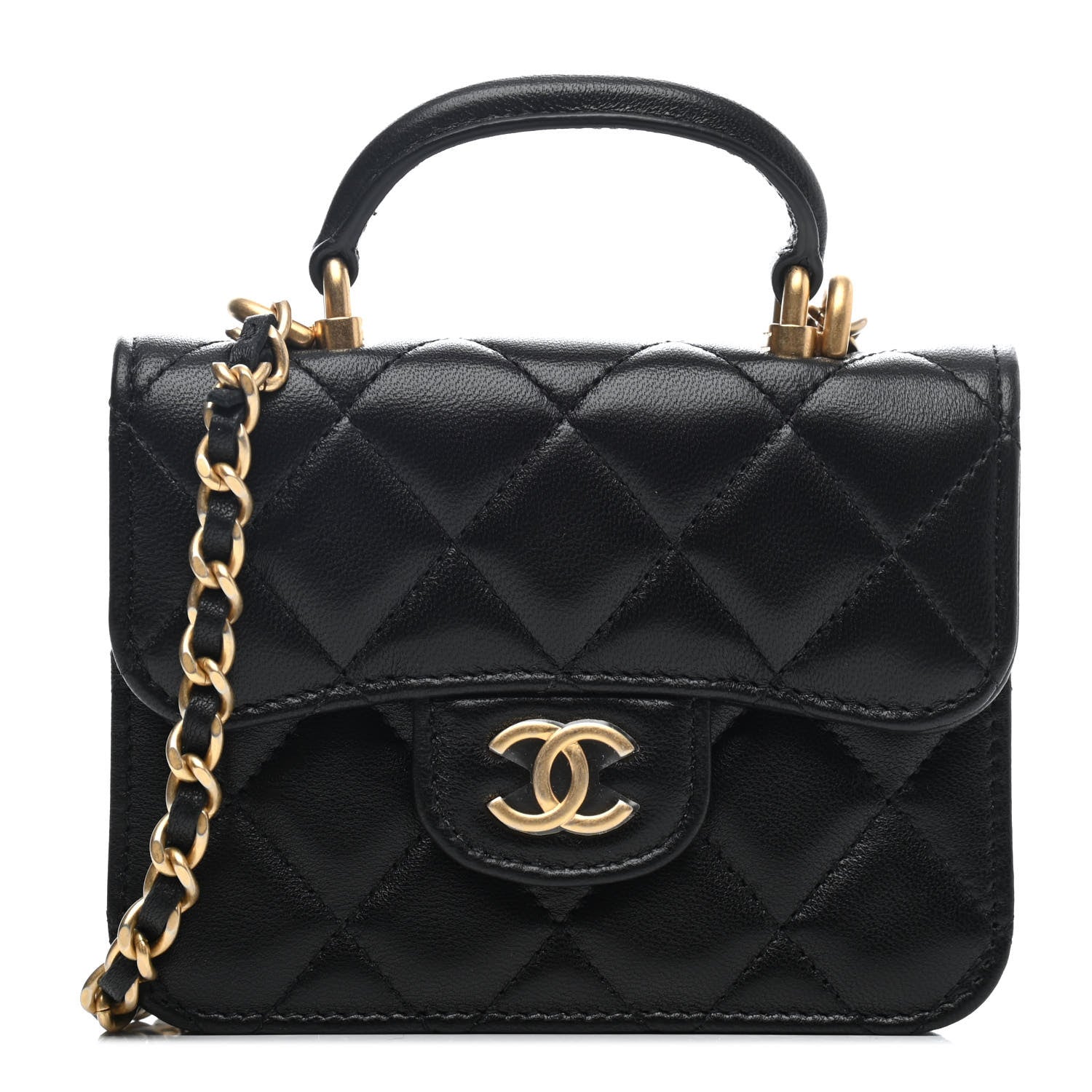 Chanel Lambskin Quilted Top Handle Flap Coin Purse With Chain Black 1 of 4