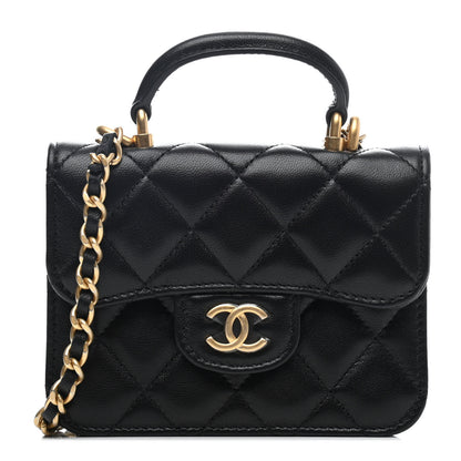 Chanel Lambskin Quilted Top Handle Flap Coin Purse With Chain Black 1 of 4
