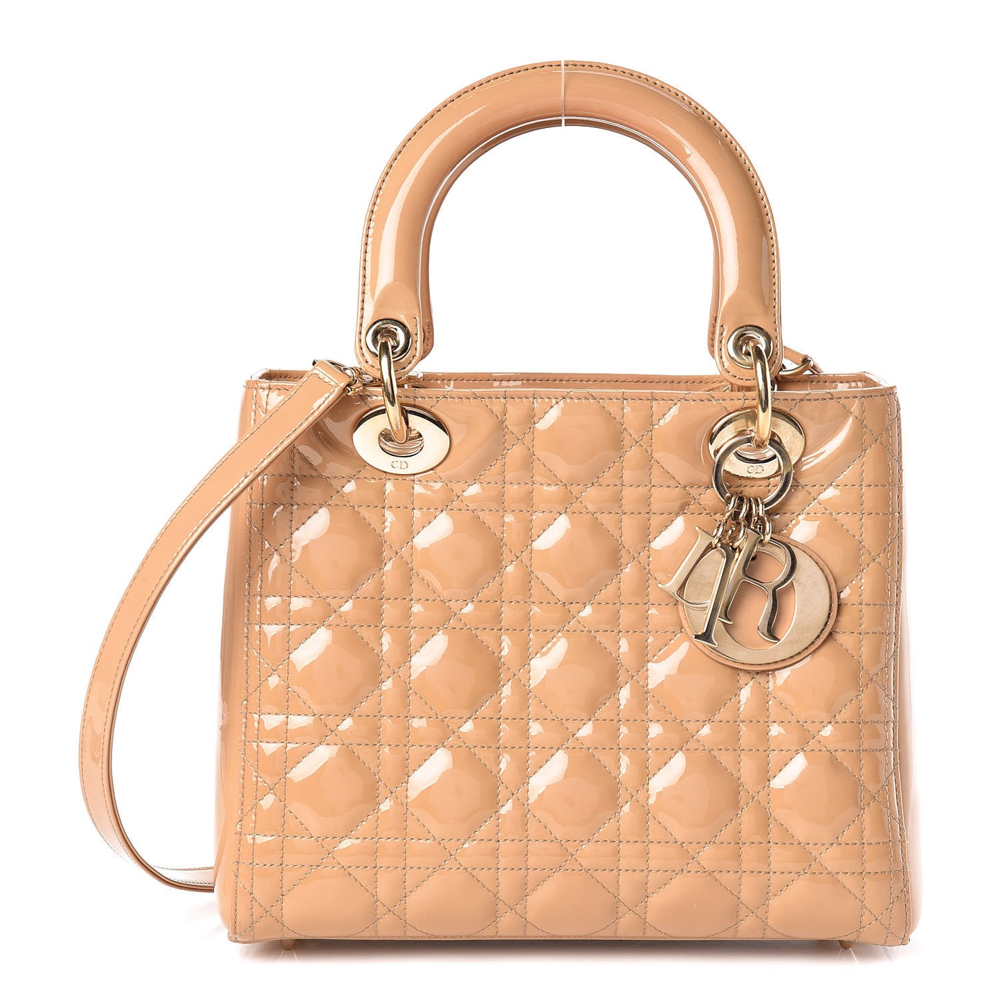 Patent Cannage Medium Lady Dior Beige