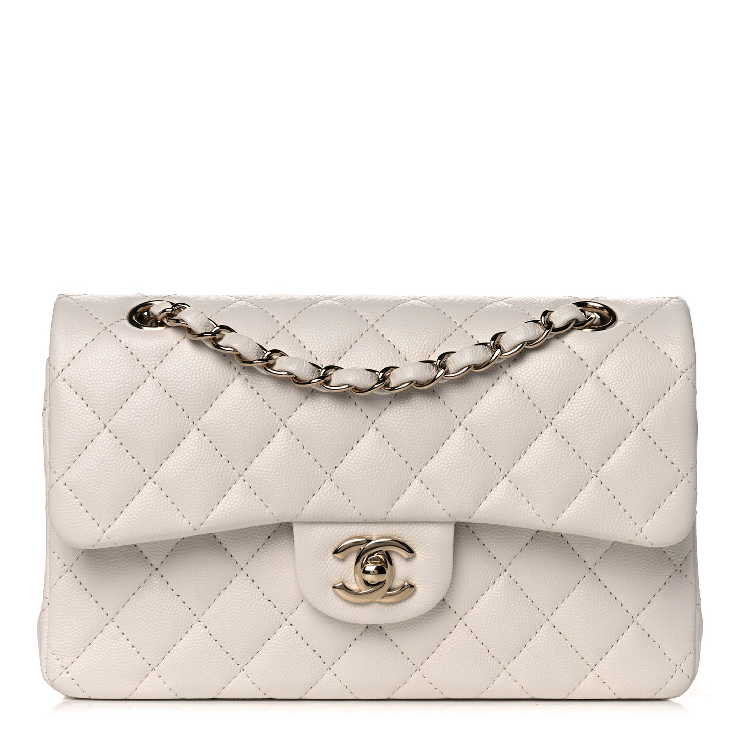 Caviar Quilted Small Double Flap White