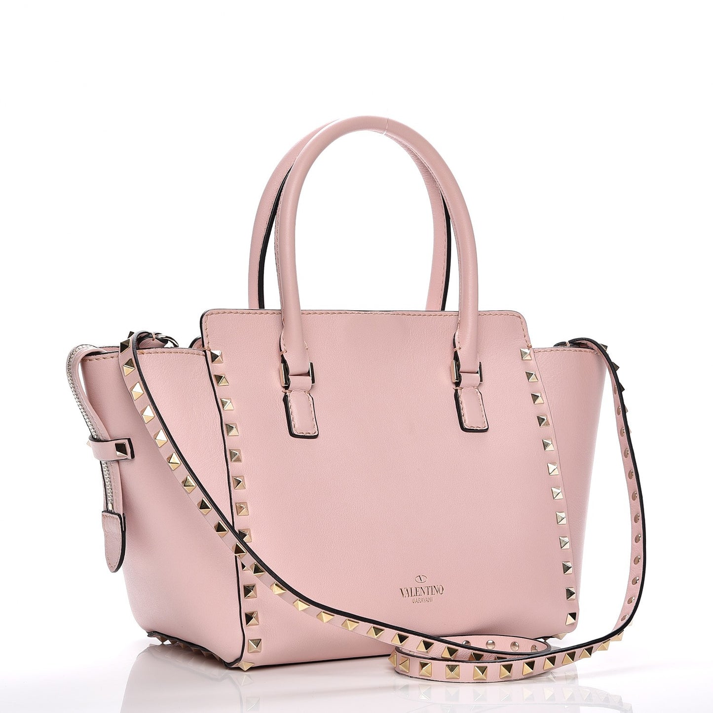 Vitello Small Rockstud Double Handle Tote Rose