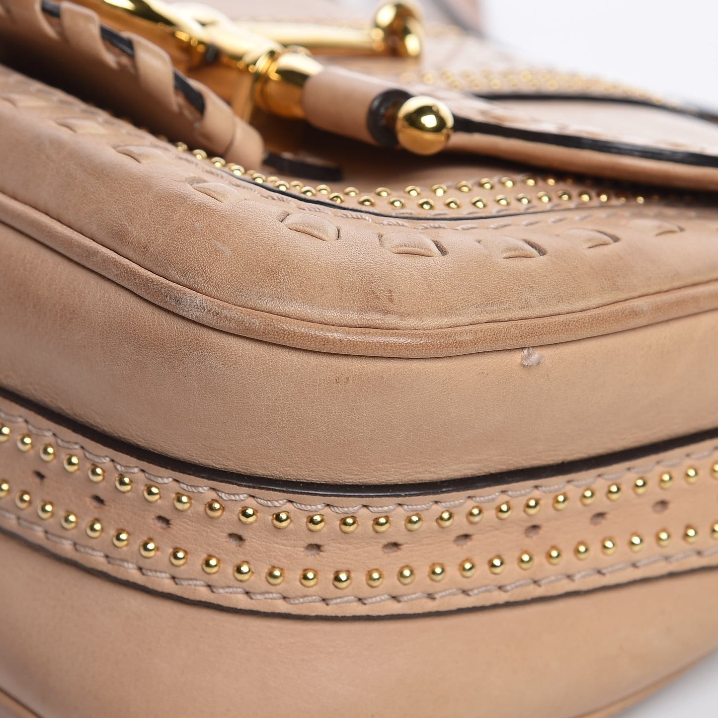 Calfskin Small Snaffle Bit Shoulder Bag Beige