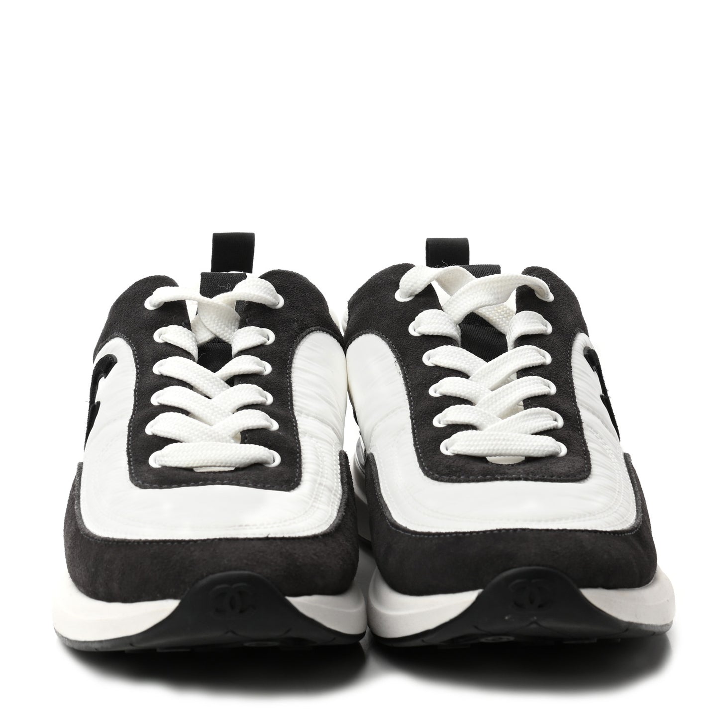 Nylon Suede Calfskin CC Sneakers 39 White Dark Grey