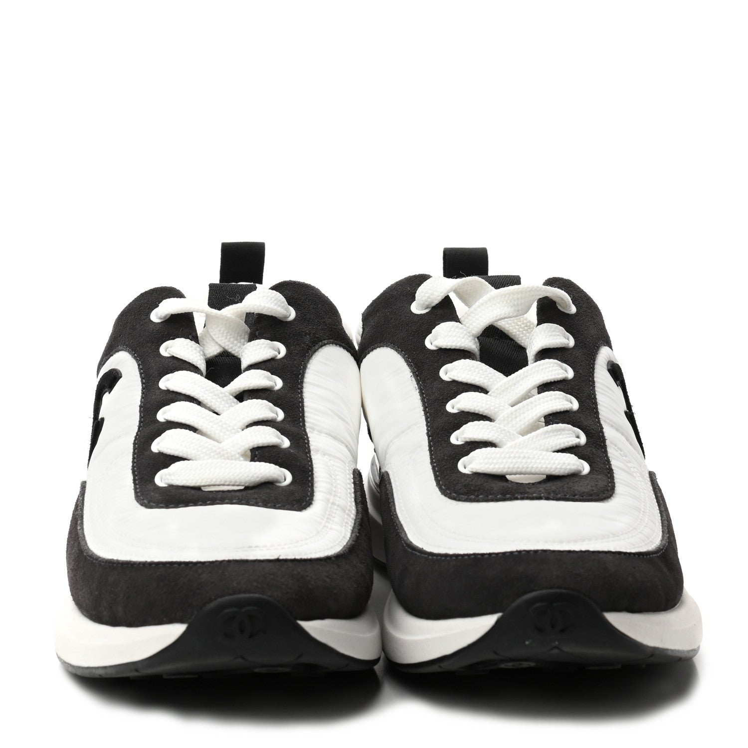 Chanel Nylon Suede Calfskin CC Sneakers 39 White Dark Grey 2 of 8