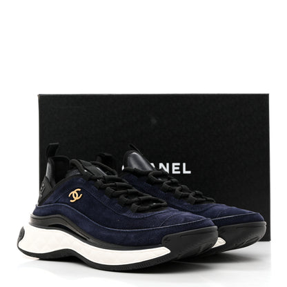 Chanel Suede Calfskin Nylon Grosgrain CC Sneakers 38.5 Navy Blue 9 of 9
