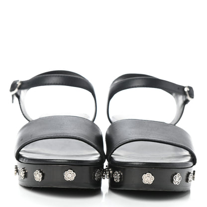 Chanel Calfskin Camellia Platform Sandals 37.5 Black 2 of 8