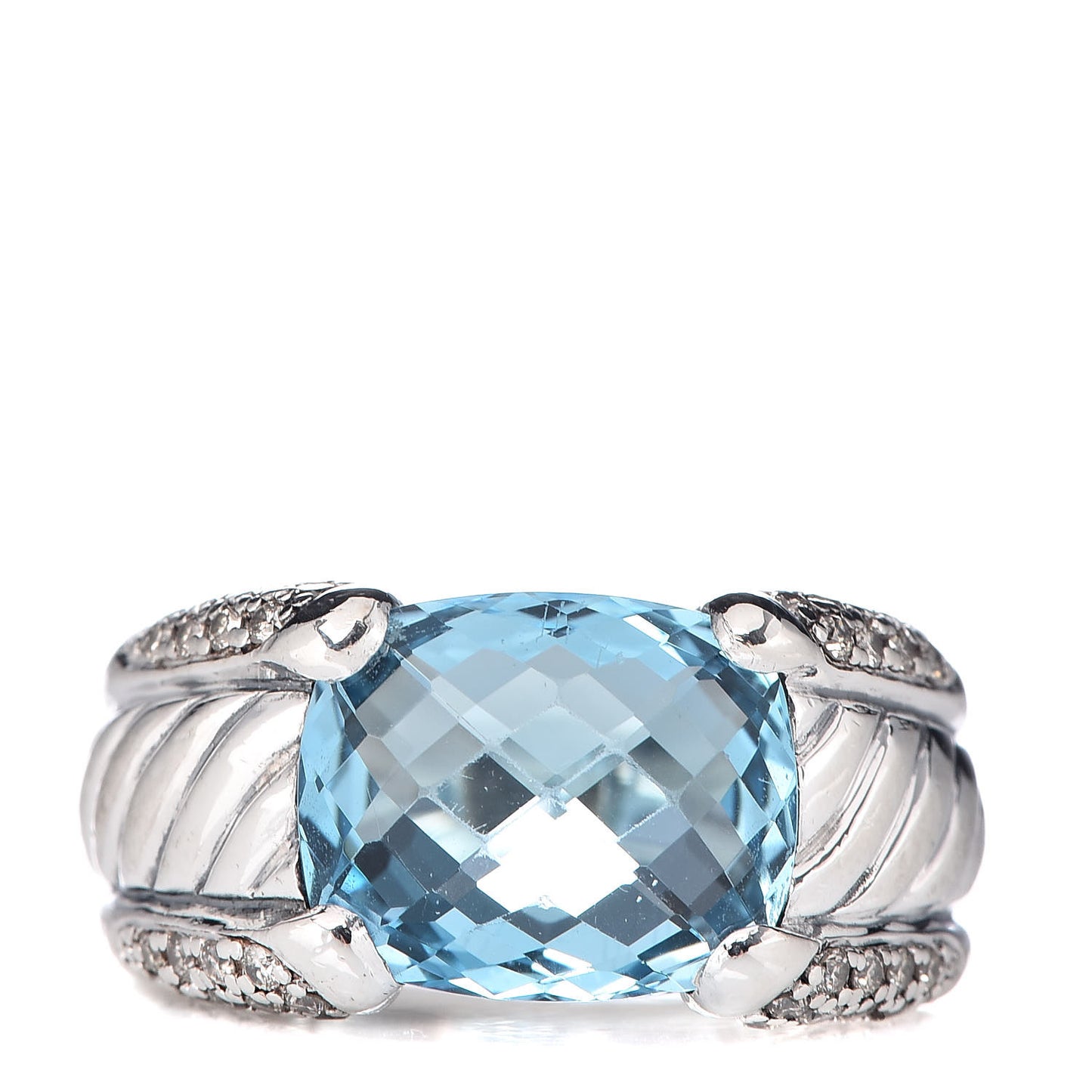 Sterling Silver Diamond Blue Topaz 12mm Cable Cocktail Ring 51 5.75