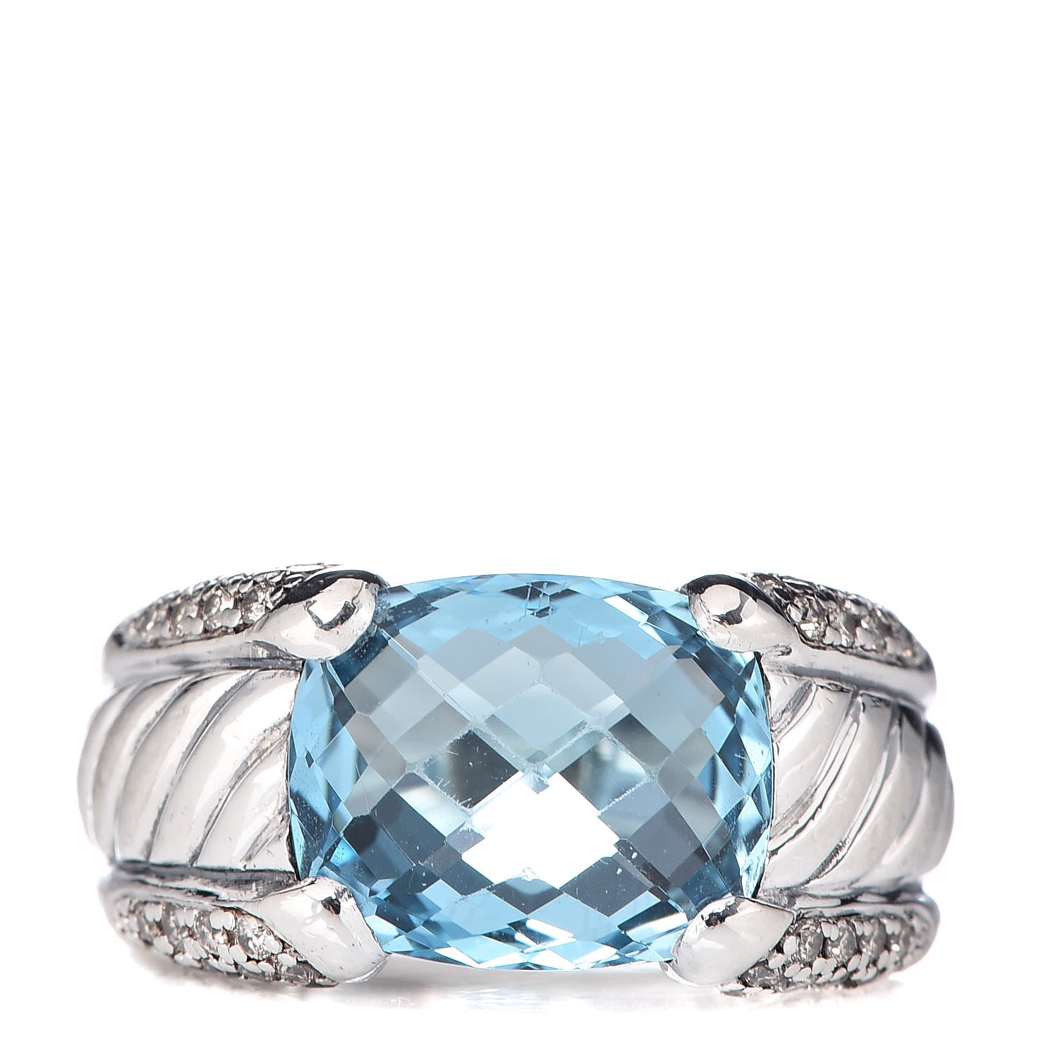David Yurman Sterling Silver Diamond Blue Topaz 12mm Cable Cocktail Ring 51 5.75 1 of 6