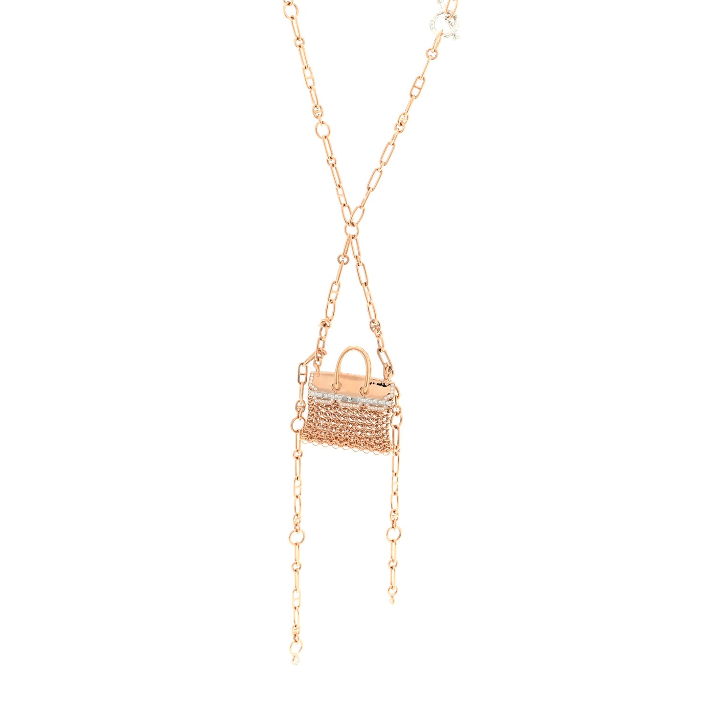 18K Rose White Gold Diamond Precieux Birkin Long Necklace