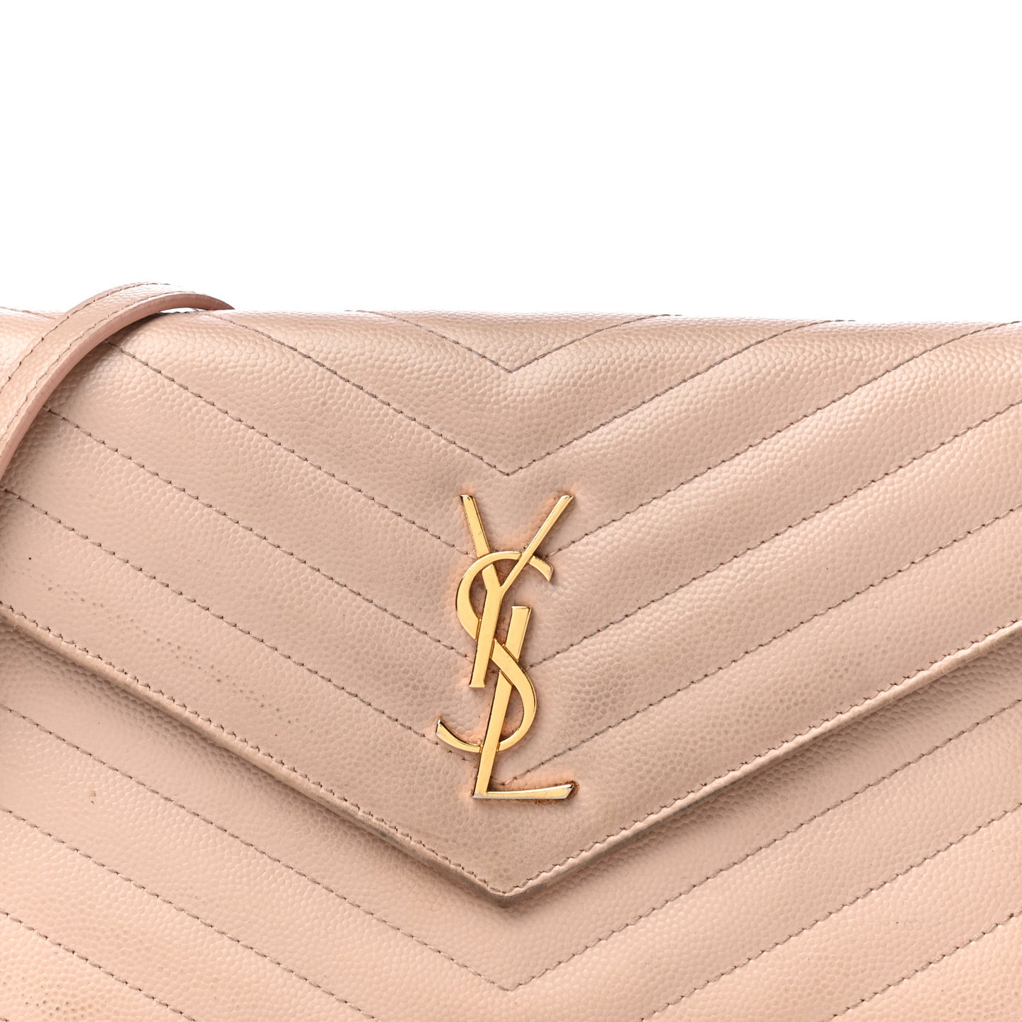 Grain De Poudre Matelasse Chevron Monogram Envelope Chain Wallet Nude Powder
