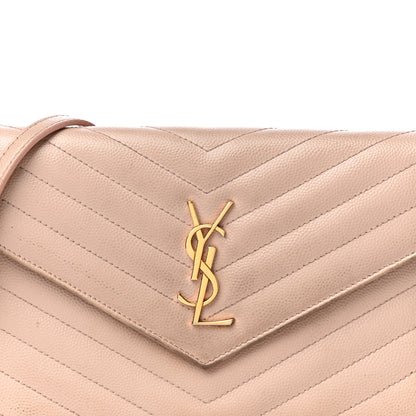 Saint Laurent Grain De Poudre Matelasse Chevron Monogram Envelope Chain Wallet Nude Powder 10 of 30