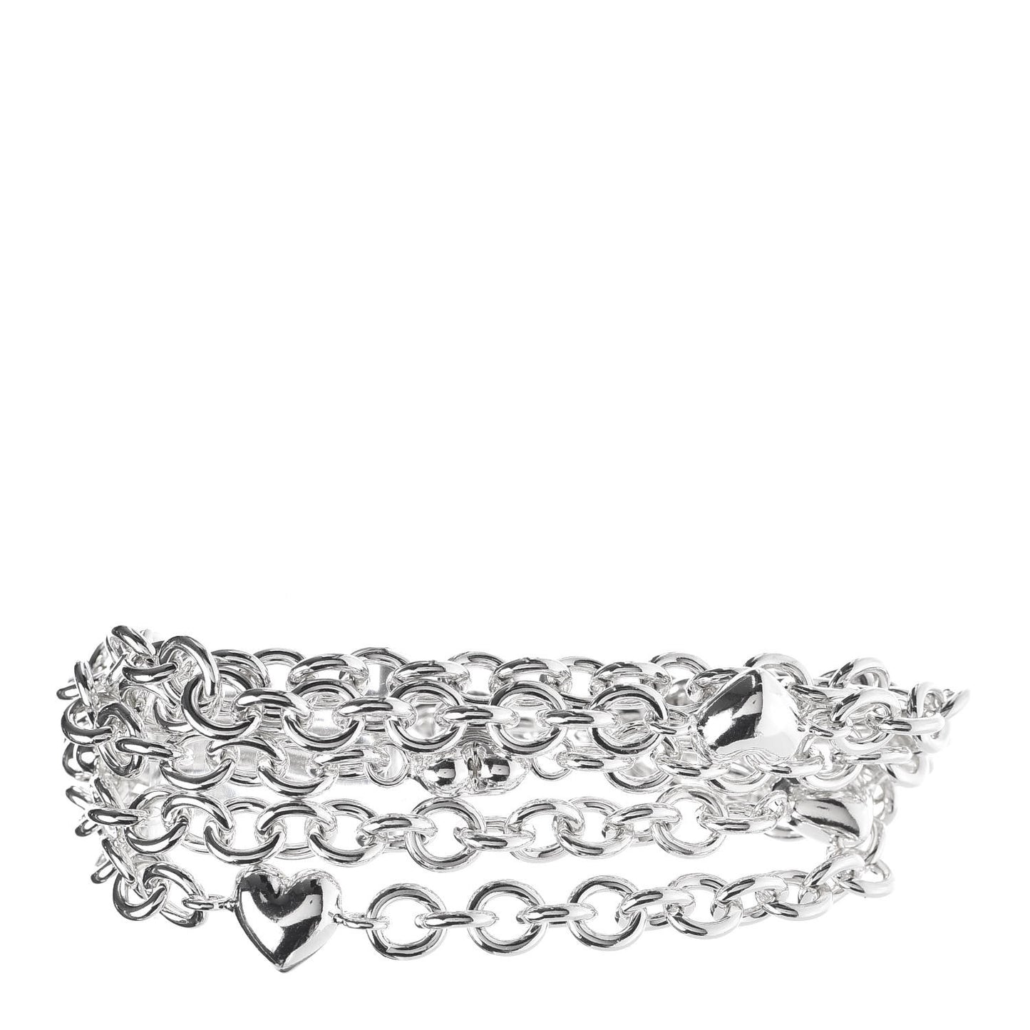 Sterling Silver Multi Strand Puff Heart Bracelet