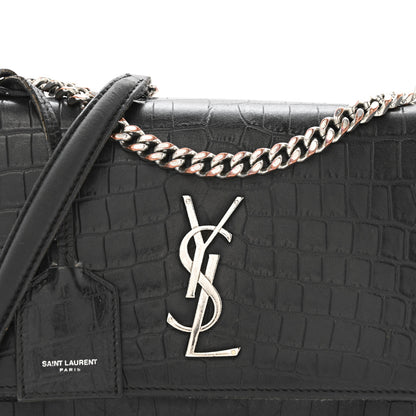 Saint Laurent Calfskin Crocodile Embossed Medium Monogram Sunset Black 8 of 13