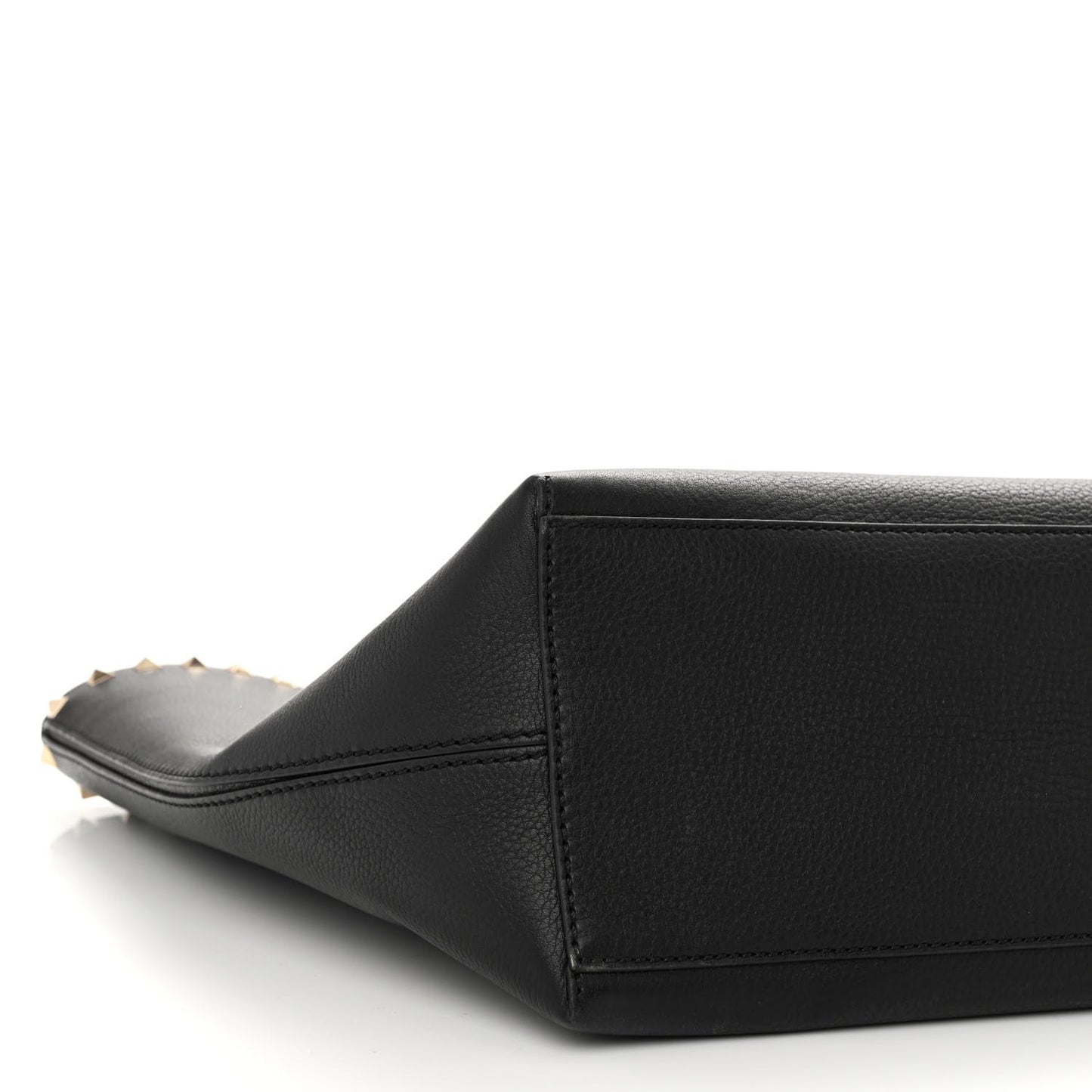 Grained Calfskin Rockstud Shoulder Tote Black