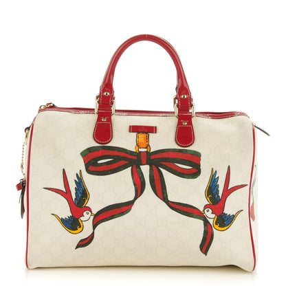Gucci Coated Canvas Monogram Medium Tattoo Birds Joy Boston Off White Red 1 of 8
