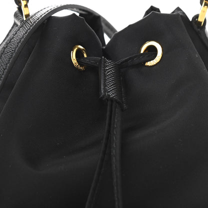 Prada Saffiano Tessuto Nylon Mini Bucket Crossbody Bag Black 9 of 11